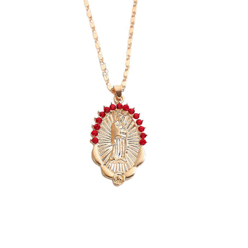 Wholesale Crystal Rhinestone Virgin Mary Pendant Alloy Necklaces